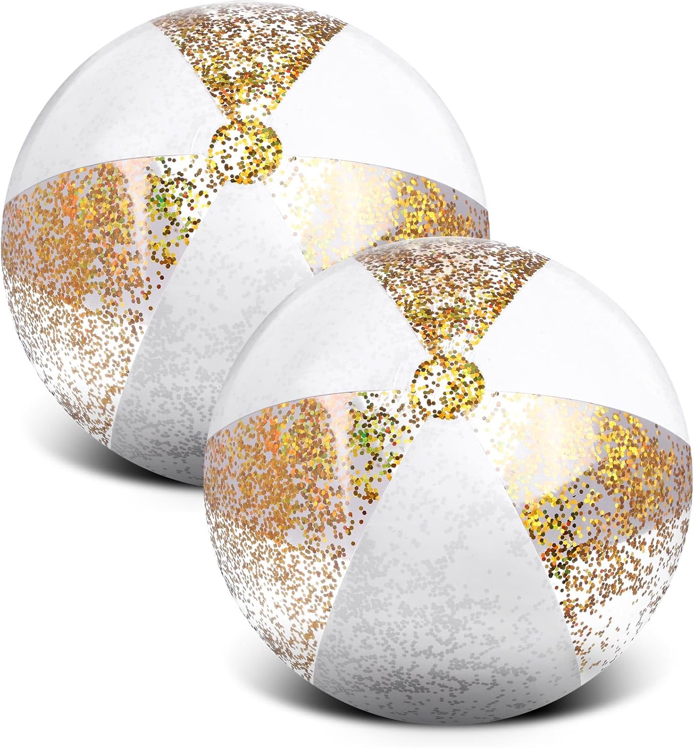 Syhood 2 Pcs Glitter Beach Ball 16 Inch Inflatable Beach Balls Gold Confetti Pool Balls for Swimming Pool for Adults Summer Birthday Party Favors (White)