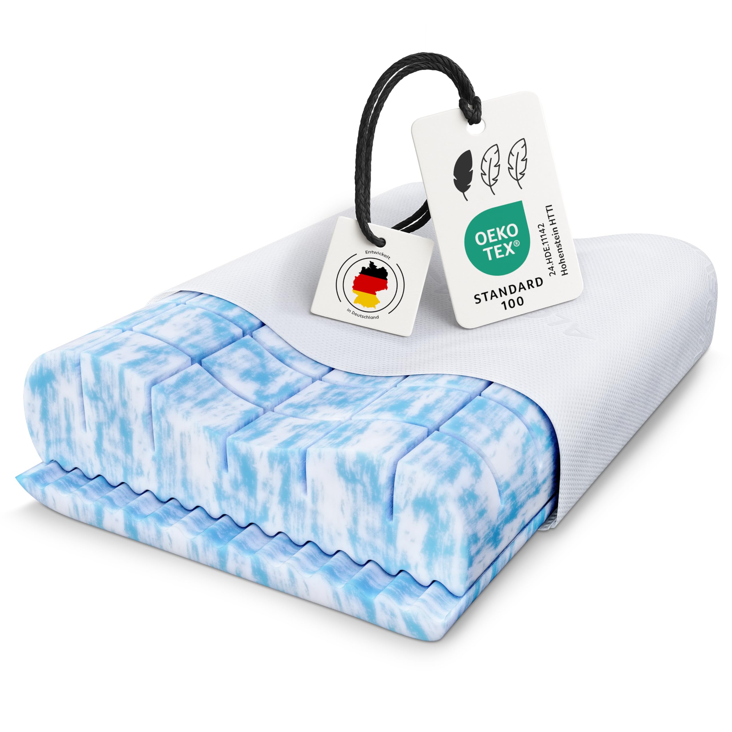 OnlyDreams - Ergonomisches Gelschaum Nackenstützkissen | Höhenverstellbar + Härte wählbar | Aloe Vera Bezug | Kopfkissen für Rücken-, Bauch- und Seitenschläfer - Oeko-TEX (Premium - Gelschaum)
