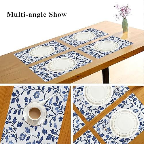 Miniatura 6 de Custom Europen Vine Scroll Pattern Blue Easter Place Mats Interior rústico lavable redondo manteles individuales 6 piezas 12 x 18 manteles redondos