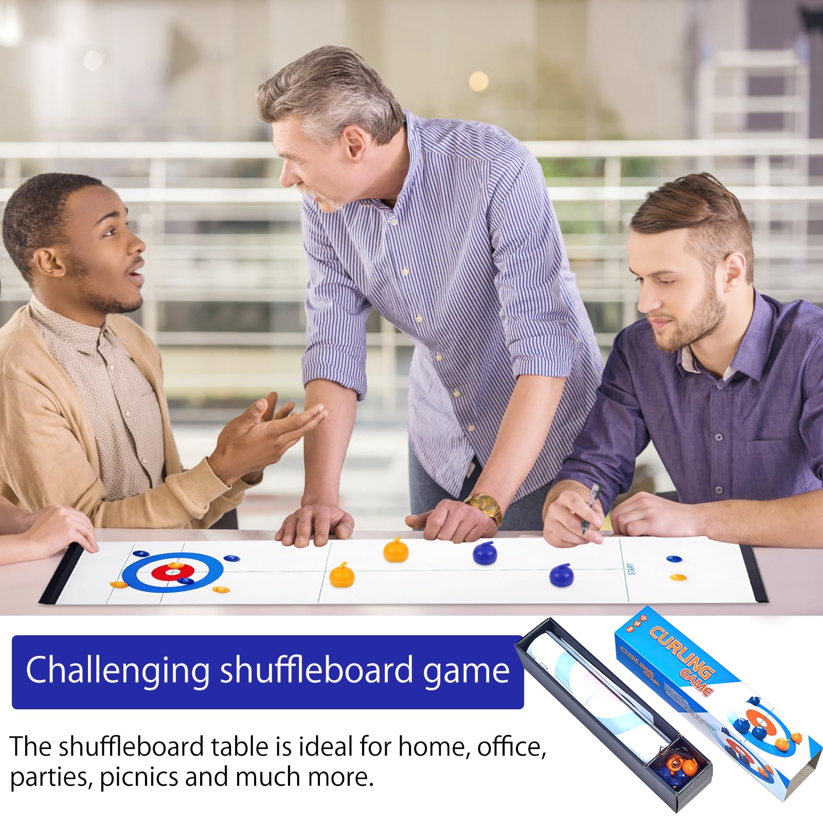 3 in 1 Shuffleboard Bowling Curling Game, Shuffleboard Table Top Games, Bowling Shuffleboard Place Mat, Portable Curling Game, Table Family Game for