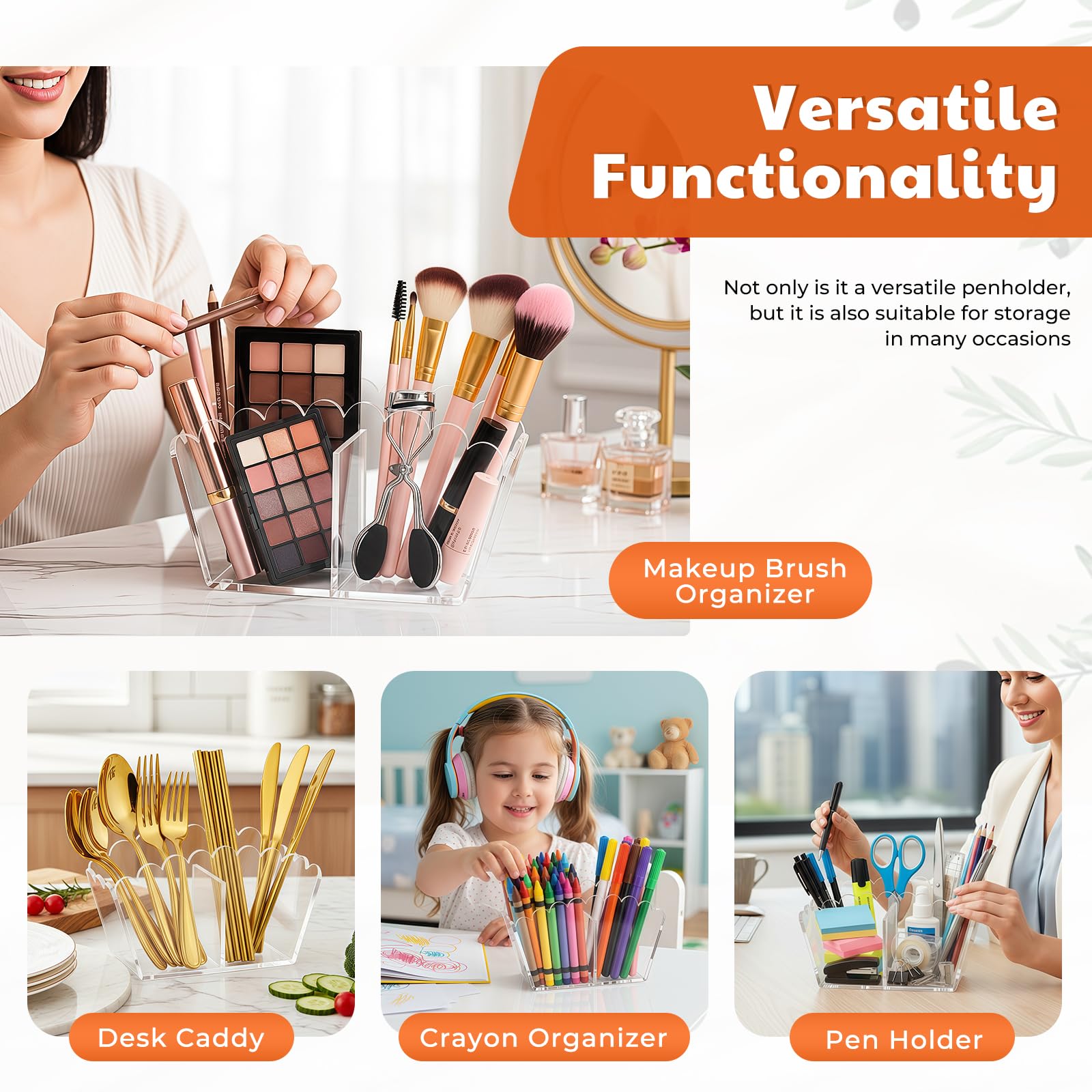 Clear Acrylic Pen Holder - 2 Compartment Desk Caddy -6 Clear Acrylic Pen Holder - 2 Compartment Desk Caddy -6