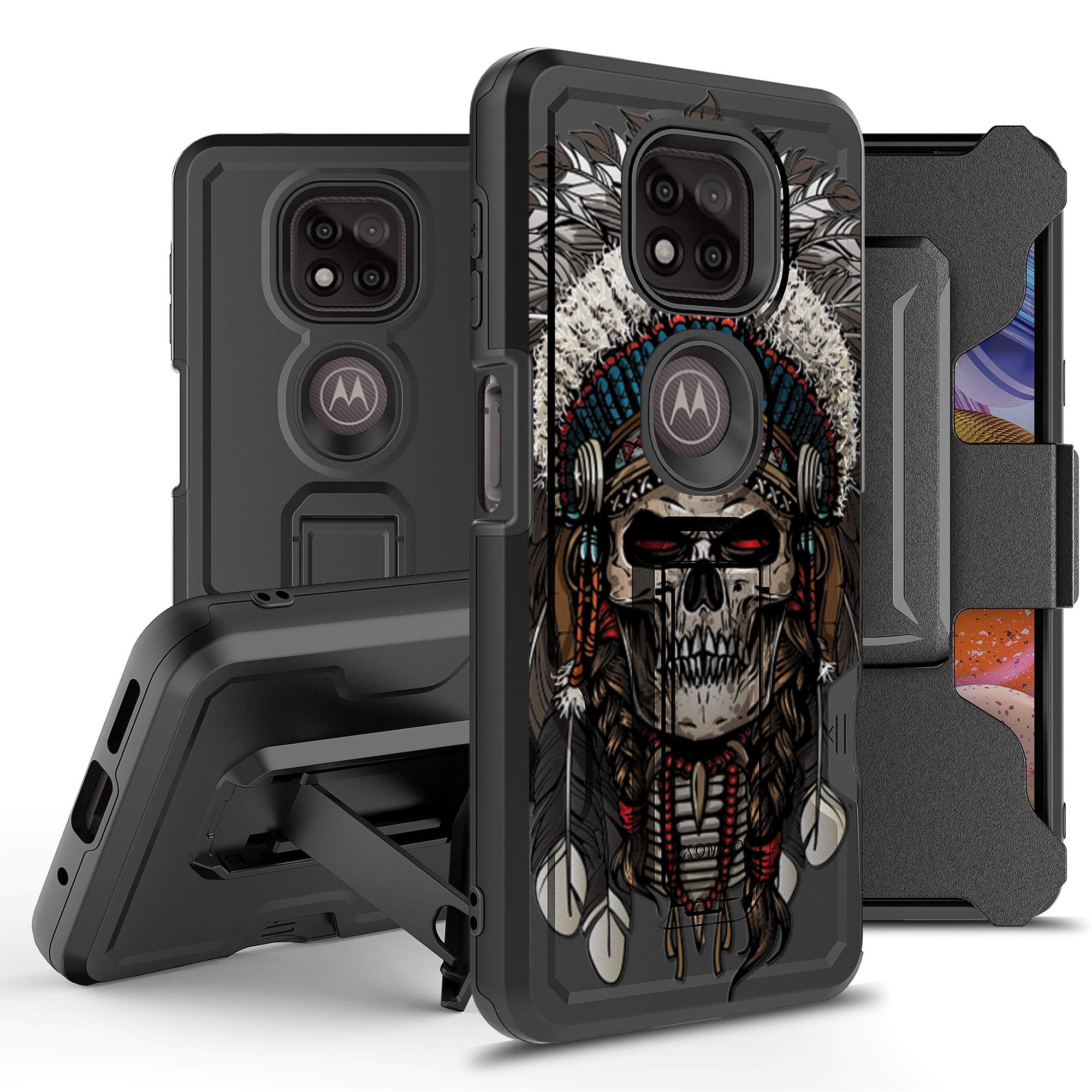 BEYOND CELLArmor Kombo Case Compatible with Moto G Power 2021 (6.6”) Case, Hybrid Rugged Heavy Duty Protective Phone Case, Shockproof Drop Protection with Belt Clip Holster & Kickstand.