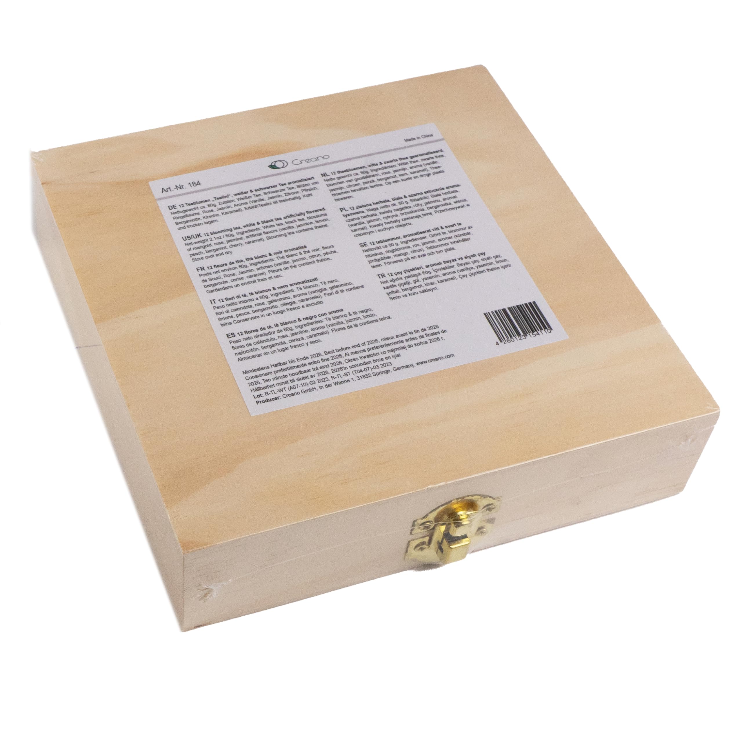 Creano Set Regalo Fiori di Tè Tèlini in Tazza – 12 Tè Fiorito in 4 Tipi (Bianco & Nero) in Elegante Scatola di Legno – Perfetto per Regalo e Degustazione