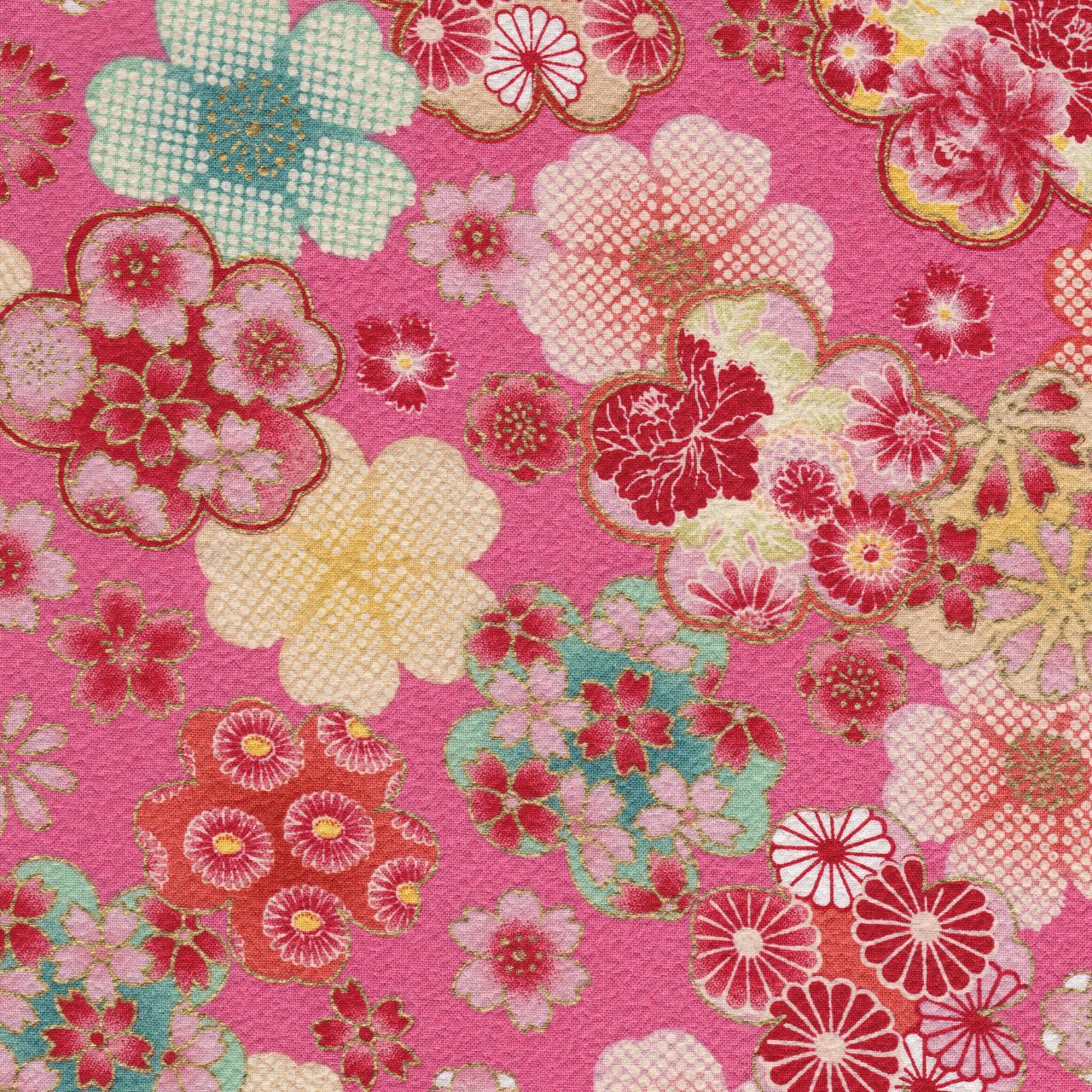 [Four Seasons Colorful Series Cotton Crepe Style Embossed Japanese Pattern Japanese Pattern Japanese Pattern] Gold powder cherry blossom flowers in full bloom sold in increments of 3.3 ft (1 m) Fabric
