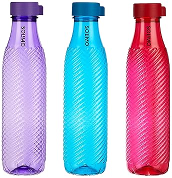 Amazon Brand - Solimo Plastic Water Bottles | Set of 3 | 1 Ltr | Multicolor, Twist - image, photos
