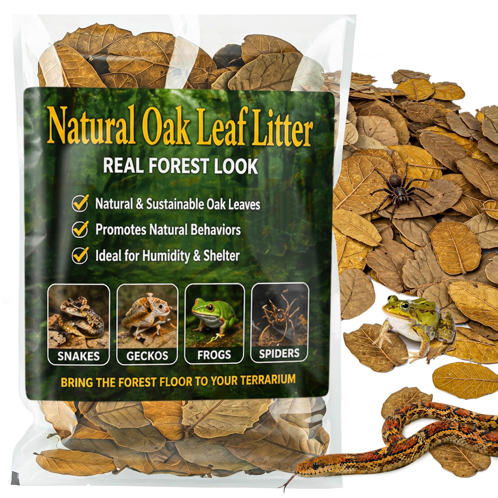 MAQIHAN Arena de hojas de roble seco, 140 g, para reptiles, hojas de roble, arena de hojas de roble, arena de hojas para isópodos, sustrato, hojas de roble vivo para serpientes, ranas, isópodos, ropa
