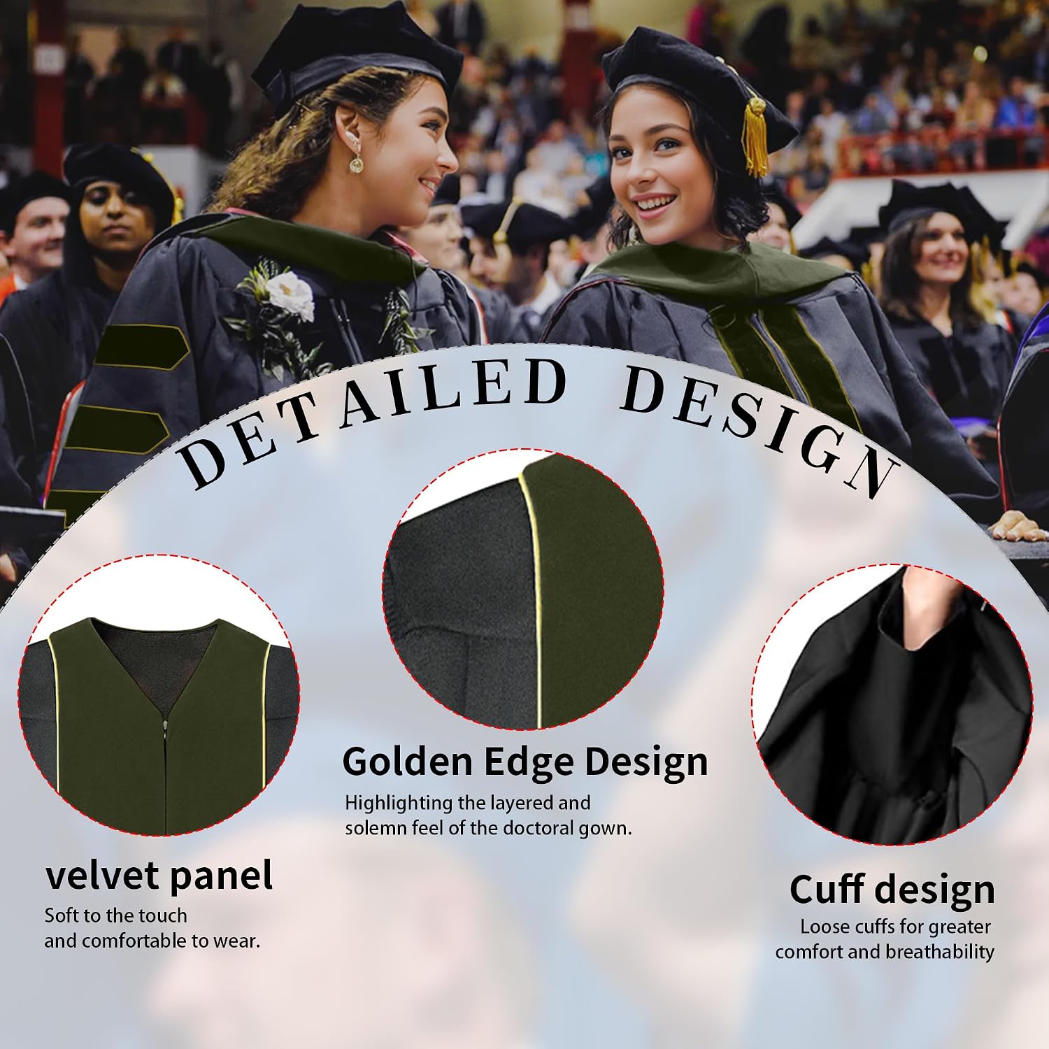 Unisex Deluxe Doctoral Graduation Gown and 8 Sided Tam Package with Gold Piping
