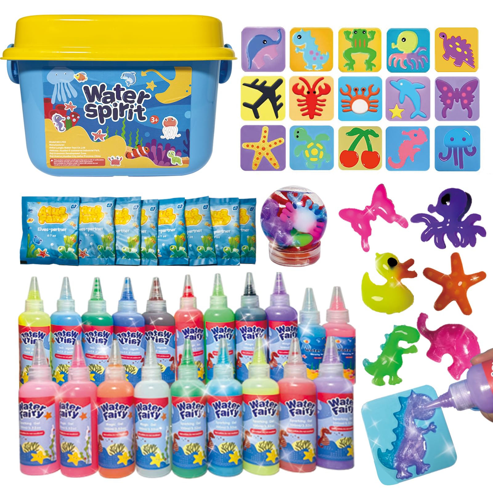 ZLDHMA Magic Water Elf Kit 50 Pcs – Aqua Gelz Set Creativo 3D con 100ML 20 Geles de Colores y 16 Moldes – Juguete Educativo DIY para Niños y Niñas 3+ Años – Regalo Original Infantil