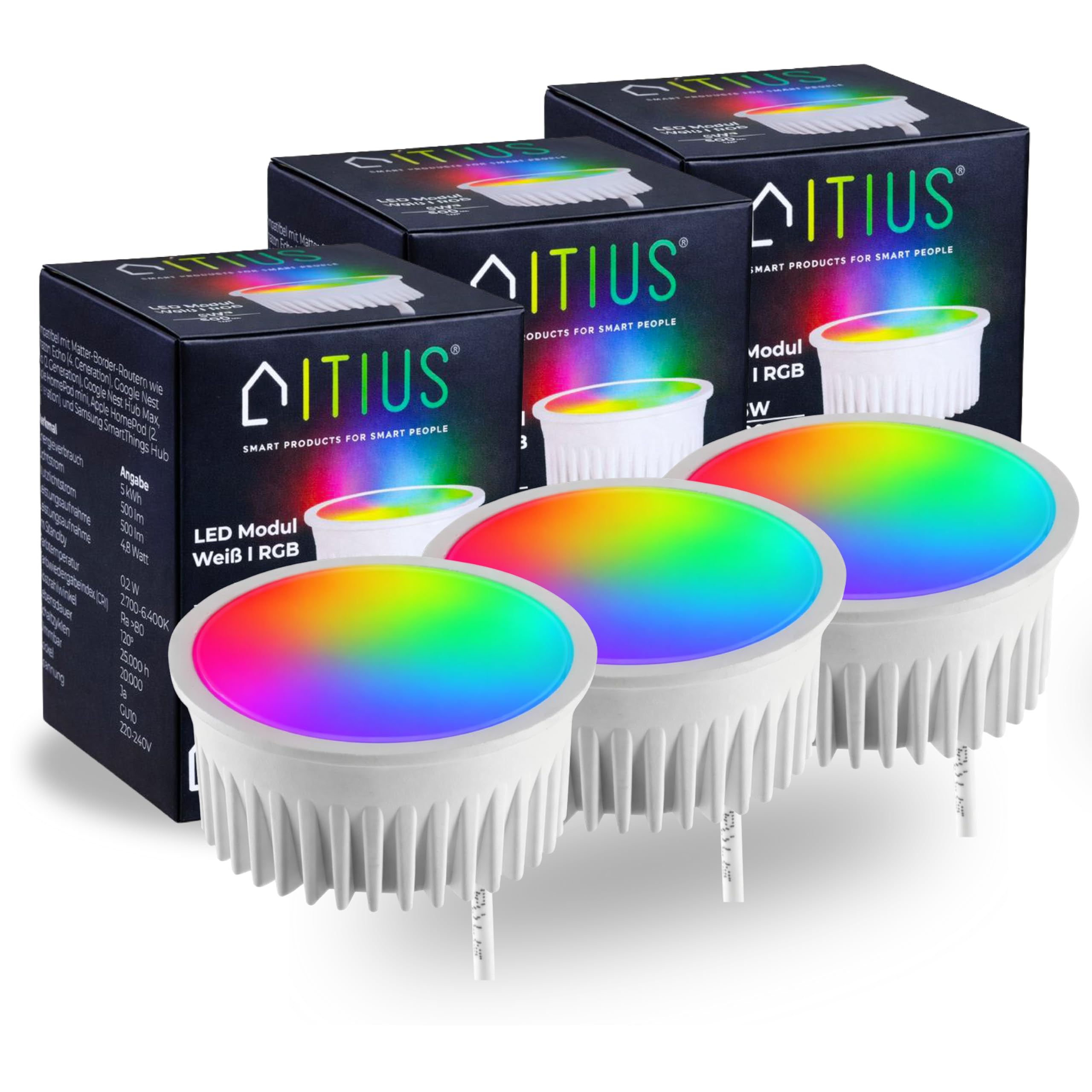 Matter LED-Modul 3er-Pack RGB + CCT | Thread Mesh | Mehrfarbig Dimmbar, 2700K, 500 lm, 4,8W Leuchtmittel Smart Home Beleuchtung für Alexa, Google, Apple