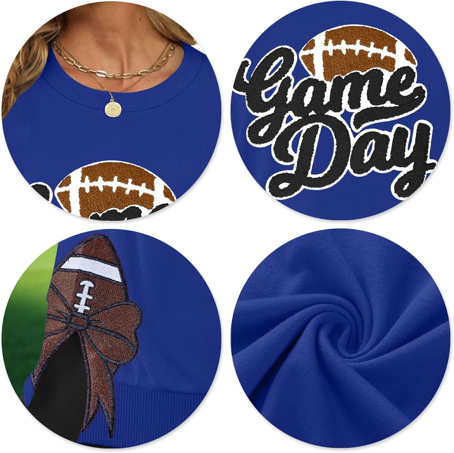 Game Day Sweatshirts for Women Football Graphic Sweatshirt Sunday Funday Long Sleeve Side Split Tops