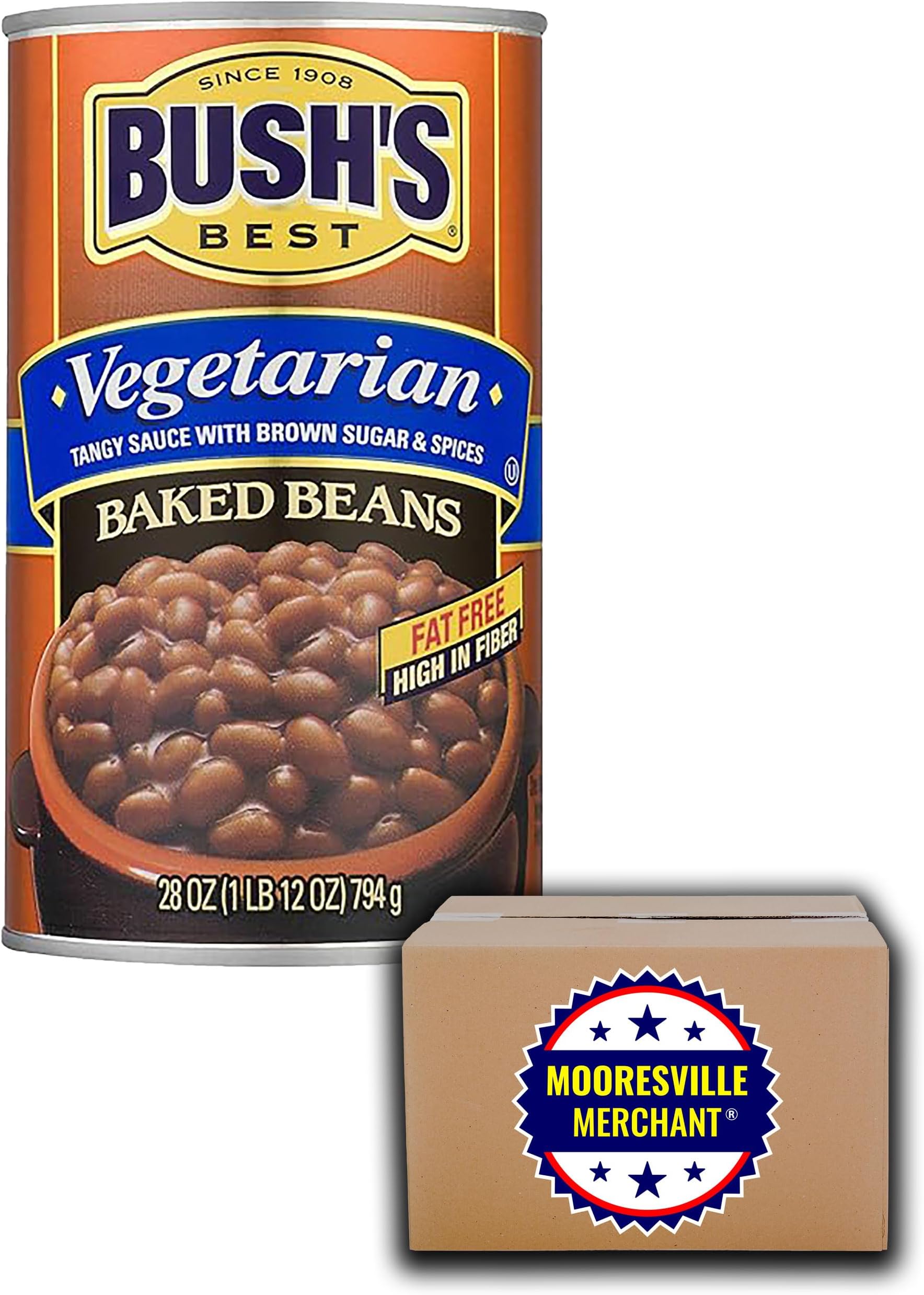 Vegetarian Baked Beans, 28 oz, 3 Cans with Mooresville Merchant Decal