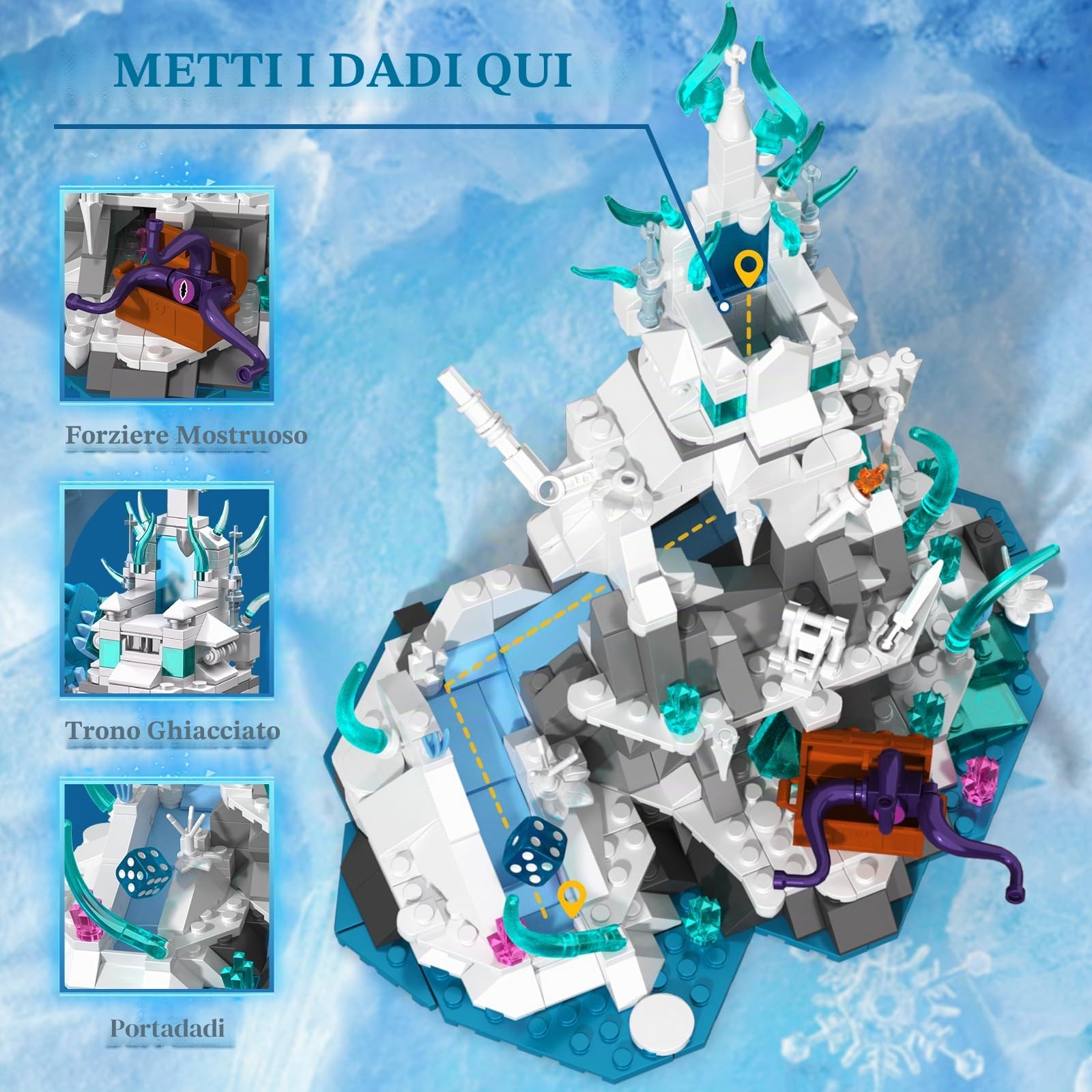 Set di blocchi da costruzione per adulti e ragazzi dai 14 anni in su, giocattolo creativo per la costruzione di castello di drago di ghiaccio, decorazione in stile fantasy, kit da