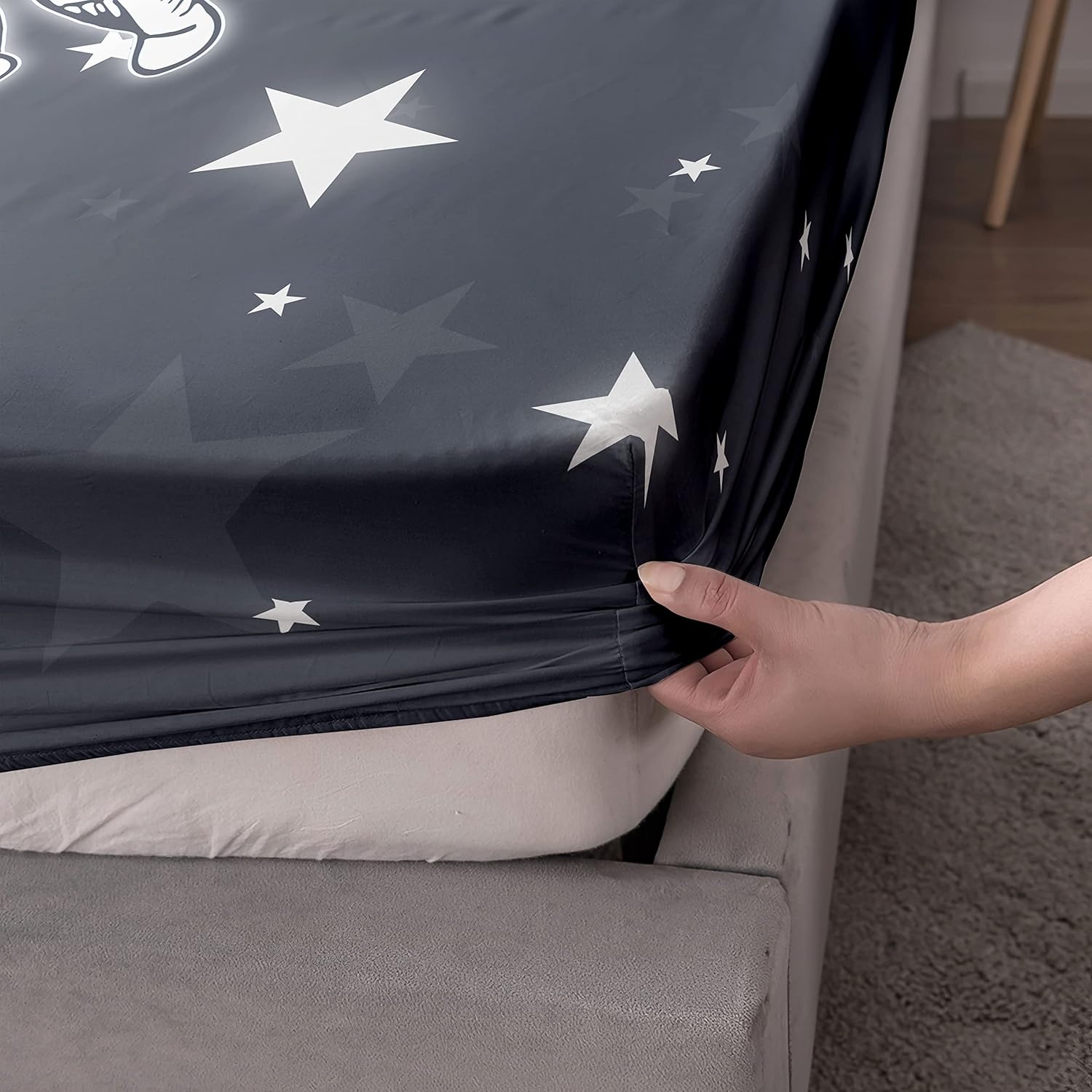 Astronaut Sheet Bedding Set 4Pcs - Space Rocket Printed Twin Set With 1 Flat Sheet, 1 Fitted Sheet, 2 Pillowcases for Boys Bedroom