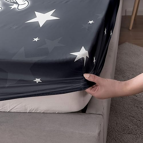 Miniatura 5 de Astronaut Space Juego de Sábanas - 4 Piezas con Impresión de Cohetes Incluye 1 Sábana Plana, 1 Sábana Bajera, 2 Fundas de Almohada para Dormitorio