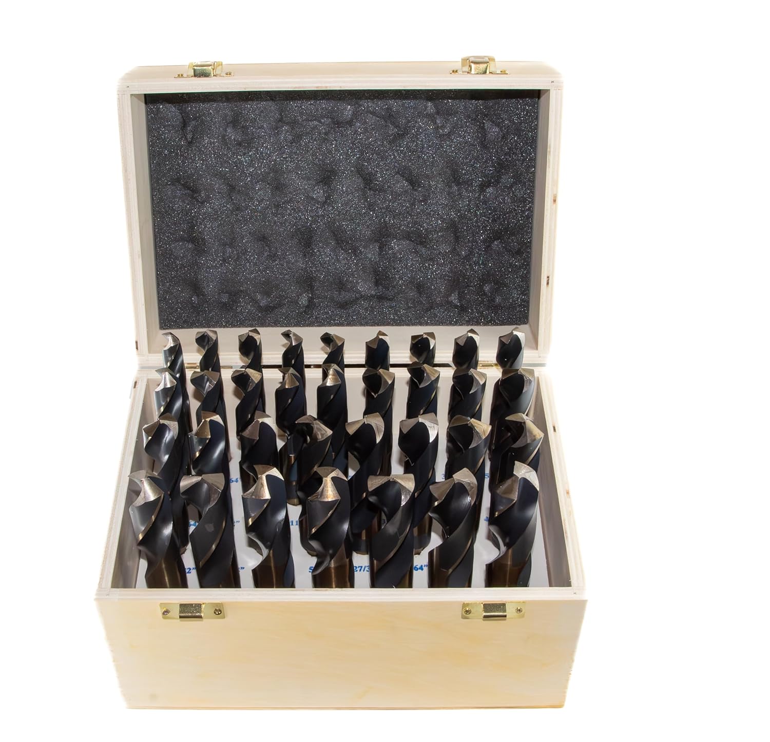 Drill America 33 Piece Heavy-Duty High Speed Steel Reduced Shank Drill Bit Set in Wood Case (1/2" - 1" x 64ths), KFD Series