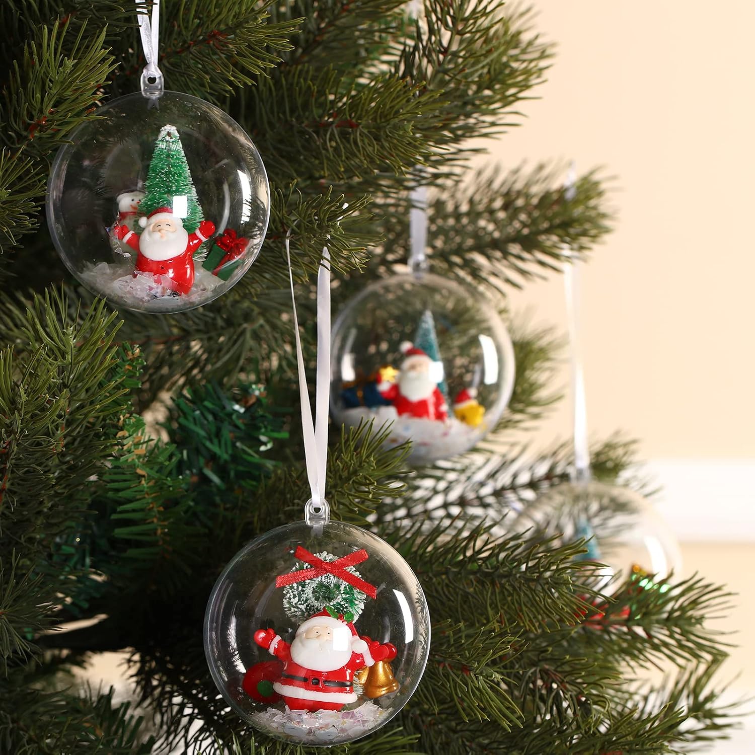 Roowest 62 Pcs Miniature Christmas Figurines for Snow Globe Kit DIY Crafts Mini Resin Ornaments with Trees Reindeer Santa Claus Candy Cane Figurines Items Christmas Village Decorations