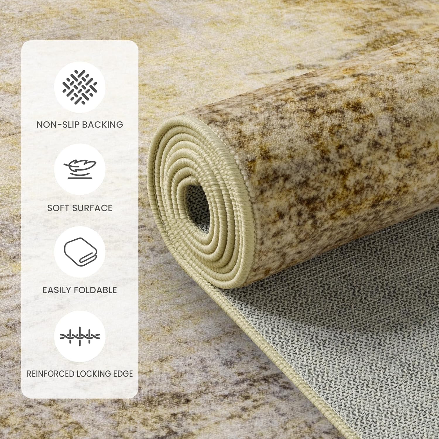 HQAYW 6x9 Area Rugs for Living Room, Abstract Washable Soft Modern Rugs, Non Slip Stain Resistant Easy Clean Indoor Carpet for Kids Nursery Dorm Bedroom Kitchen Office Home Decor, Gold