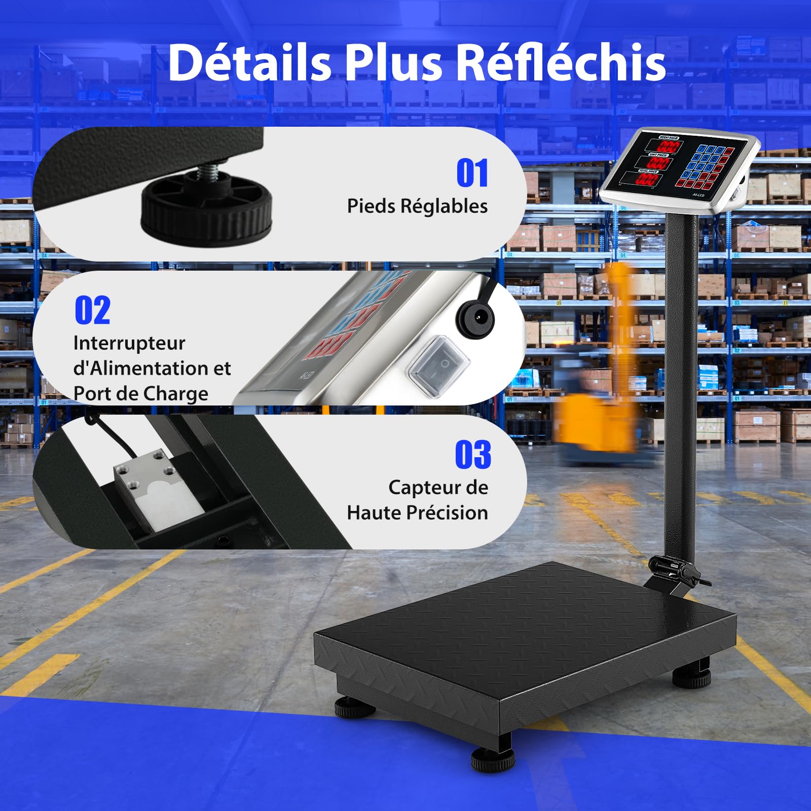 GOPLUS Balance à Plateforme Profesionnelle, Capacité 300Kg, Balance Electronique Pliable avec Calculateur de Prix, Conversion d'Unité LB/KG, Précision de 50G, pour Industrielle, Bagages (Argenté)