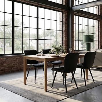 Litex PU Leather Dining Chairs Set of 2/4, Upholstered Kitchen Chairs with Thick Cushion & Metal Legs, Armless Modern Dining Room Chairs, Easy Clean Faux Leather Side Chairs Black 4pcs