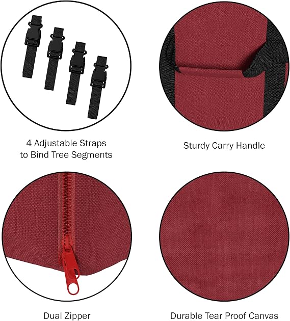 Christmas Tree Storage Bag - Canvas Container with Zipper and Binding Straps for Up to 9-Foot Artificial Trees and Decorations by Elf Stor (Red)