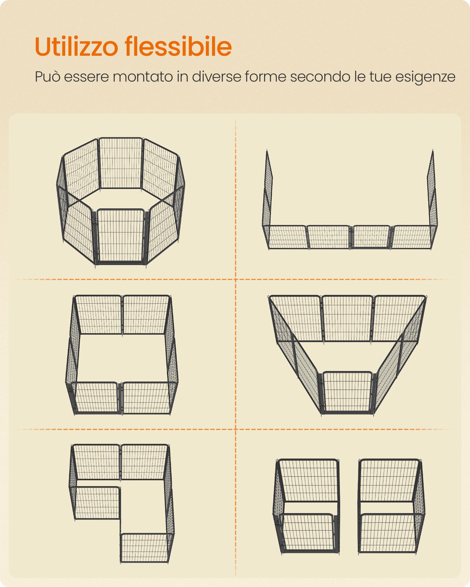 Feandrea Recinto per Cani in Metallo, con Porta, 8 Pannelli, 170 x 170 x 100 cm, Nero, da Esterno e Interno, Antiruggine Collezione Dack PPK021B102
