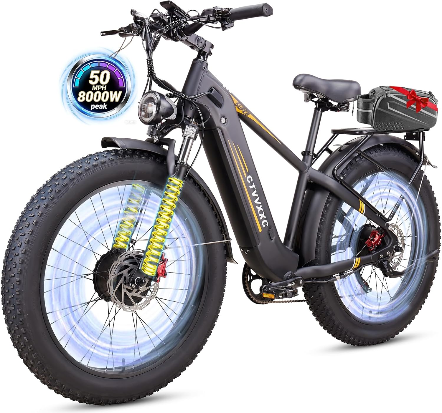 Dual Motor Ebike for Adults Men 50 MPH - 8000W Peak Fast Electric Bike,52V 26Ah 95 Miles Long Range E Bike,26" Fat Tire Lockable Suspension Electric Bicycle for Snow Off-Road Commuter Mountain E-Bike