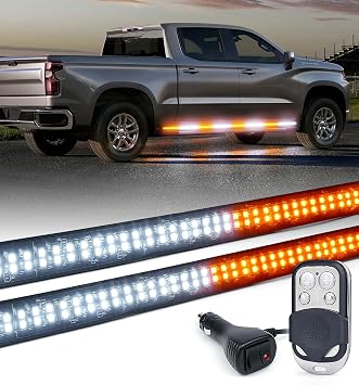 شريط أضواء ستروب LUMENIX مقاس 70 بوصة باللون الكهرماني للشاحنات مصابيح الطوارئ LED للمركبات أضواء أمان تحذيرية مرنة وامضة لشاحنات البيك أب - أصفر أبيض