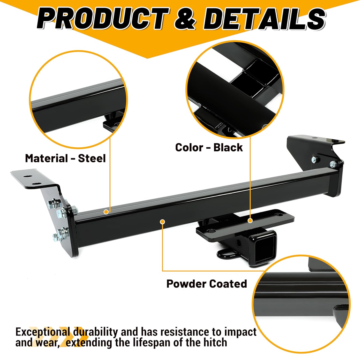 Kojem Class 4 Trailer Hitch details: steel material, black color, powder coated finish