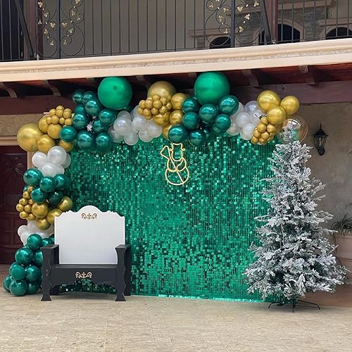 Miniatura 6 de Fondo de pared verde esmeralda brillante, 24 paneles cuadrados de lentejuelas brillantes, fondos de fotos para cumpleaños, aniversario, boda,