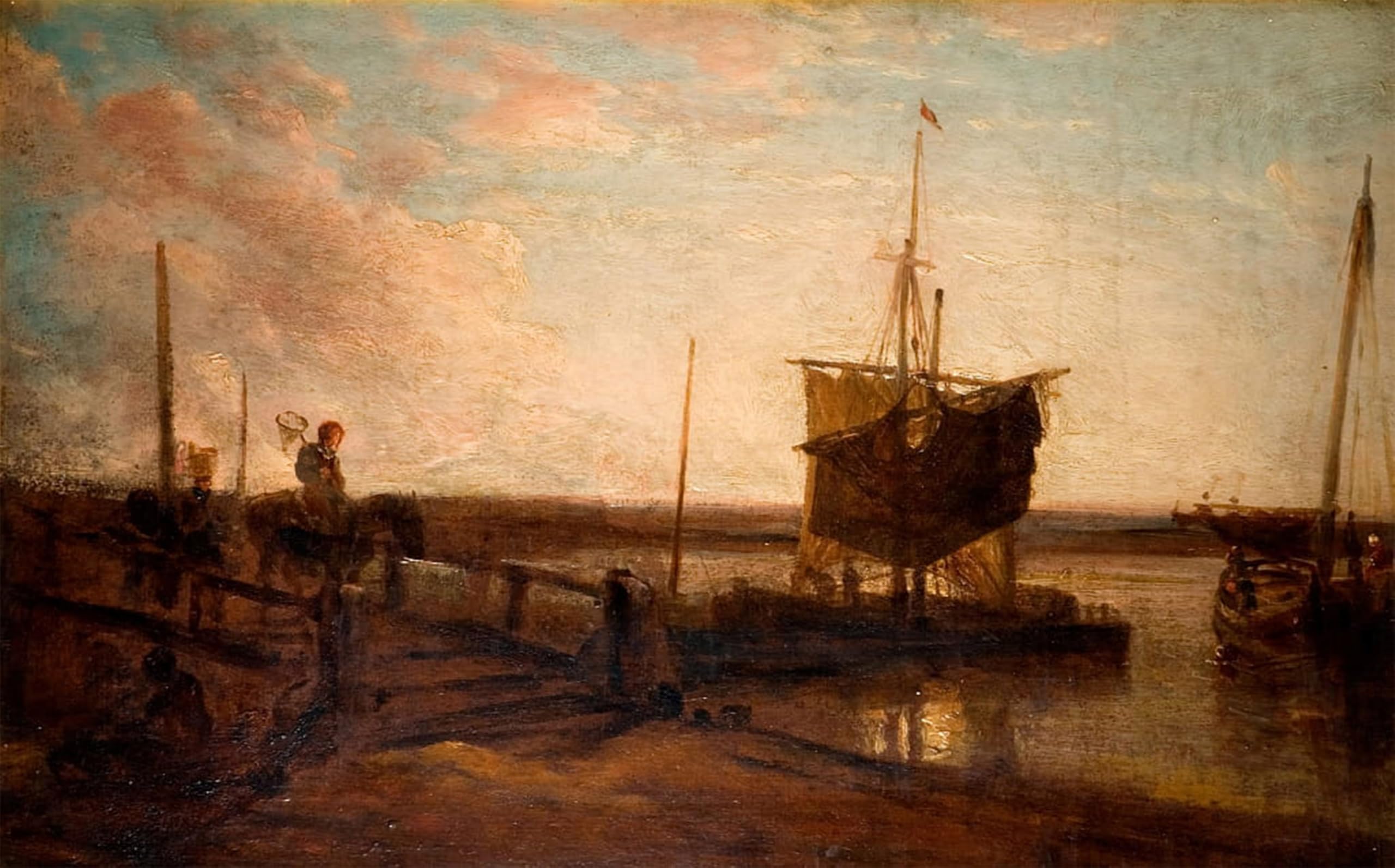 ARTXLXXBN Famous Print Painting Colorful Art Print Jetty with Boats by Peter De Wint Canvas Art Decorations for Home Decor 60x90cm