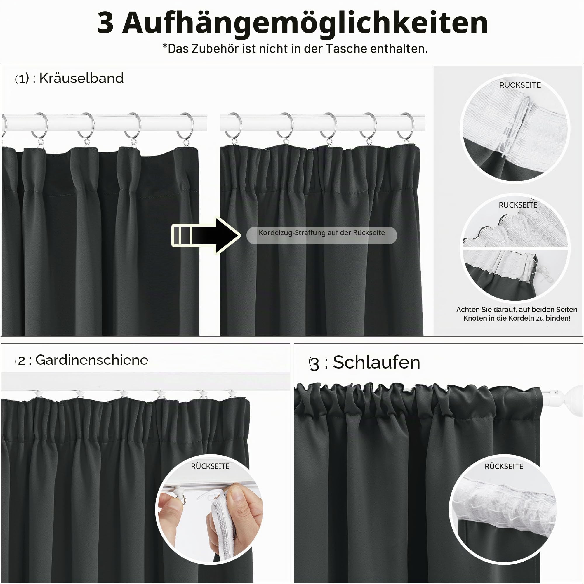 Deconovo Vorhang Blickdicht mit Kräuselband Verdunklungsvorhänge Dunkelgrau