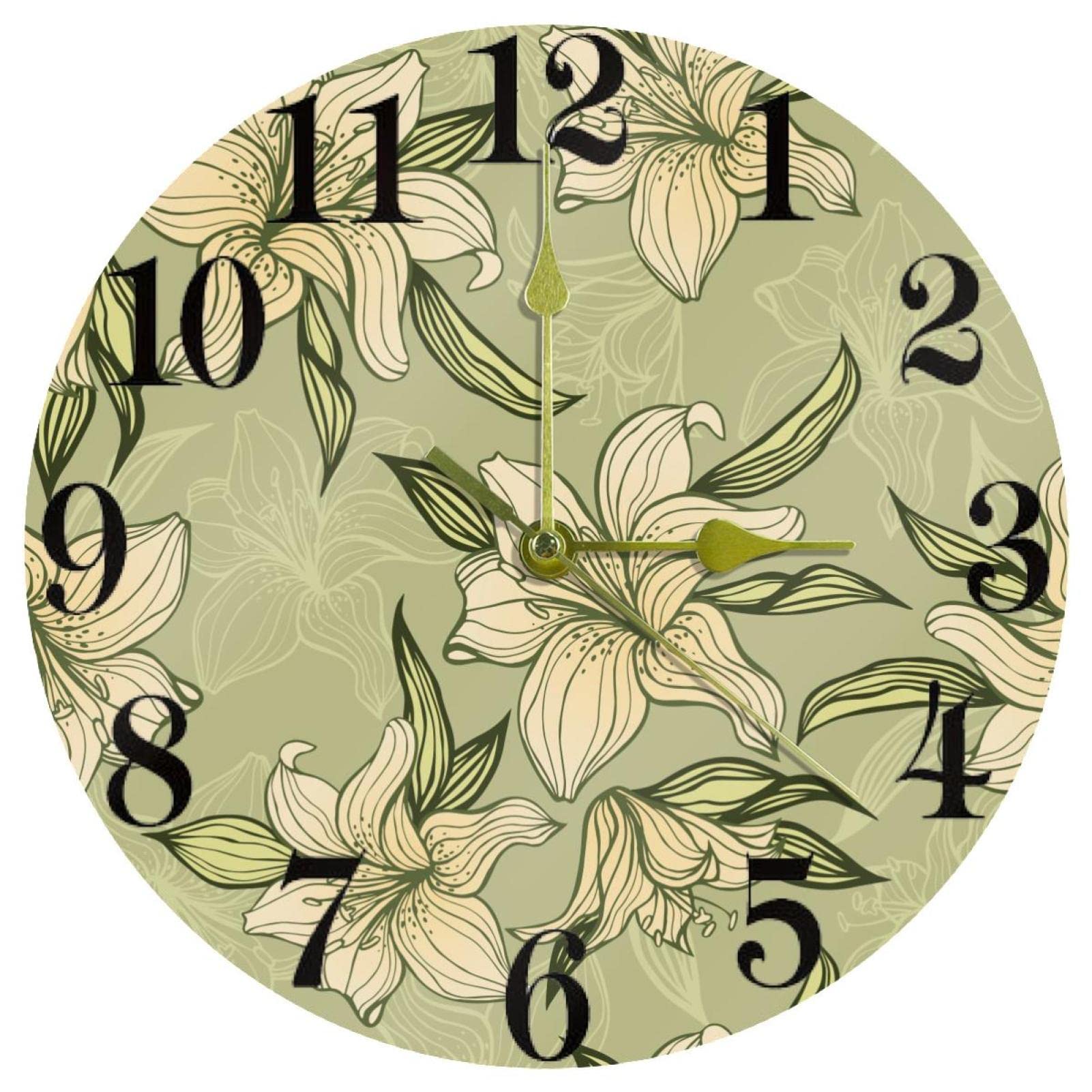 Horloge murale dessinée à la main avec fleurs de lys au style épuré