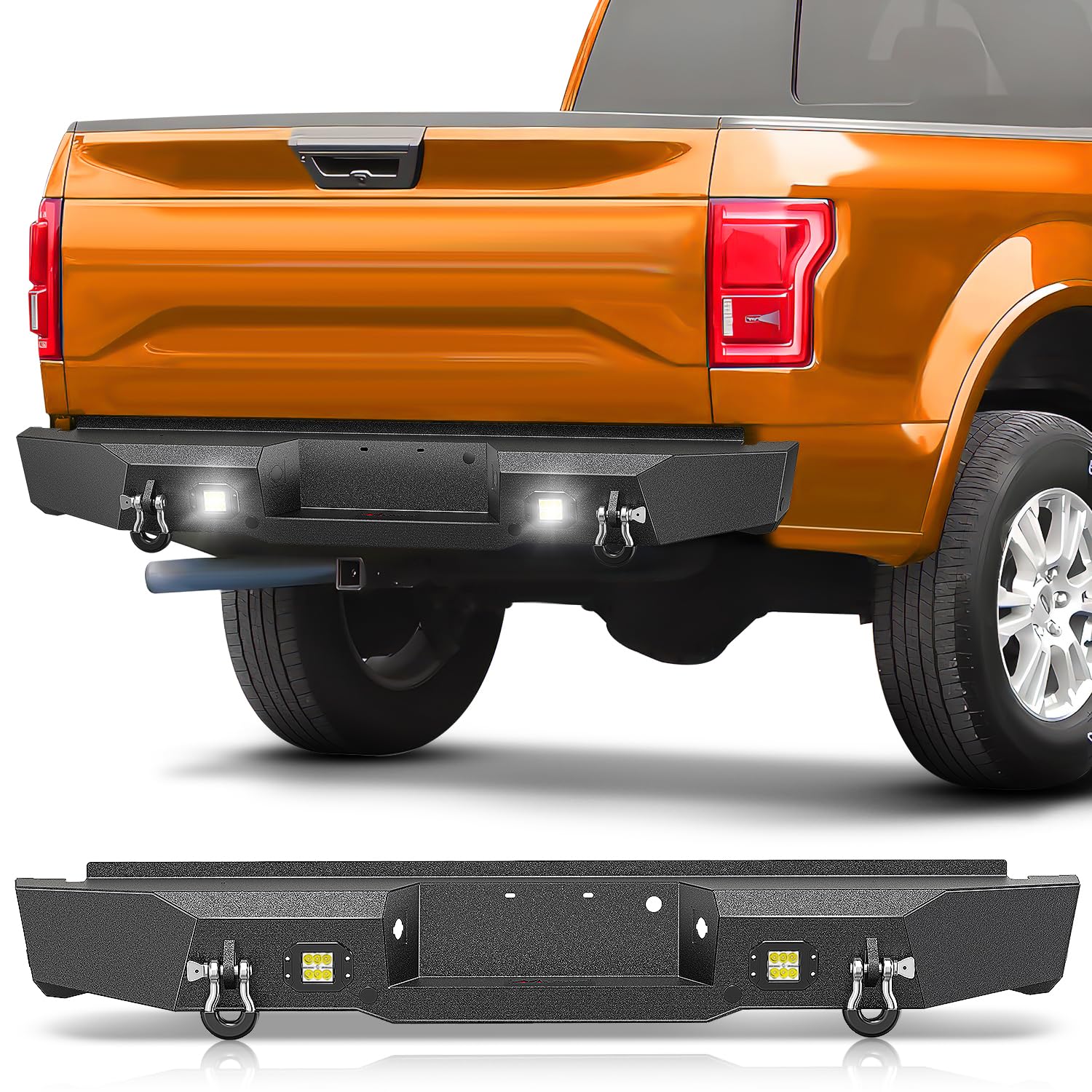 Nilight Rear Step Bumper for 3rd Gen Ford F250 F350 F450 | For 3rd Gen Ford 2011 2012 2013 2014 2015 2016 Super Duty Pickup Truck Bumper with LED Lights, Sensor Holes and D-rings