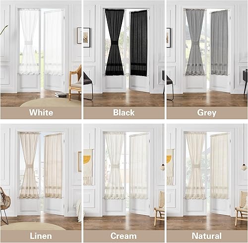 Miniatura 8 de Cortinas semitransparentes negras de 96 pulgadas de largo para dormitorio, sala de estar, cortinas translúcidas de lino oscuro de arpillera para