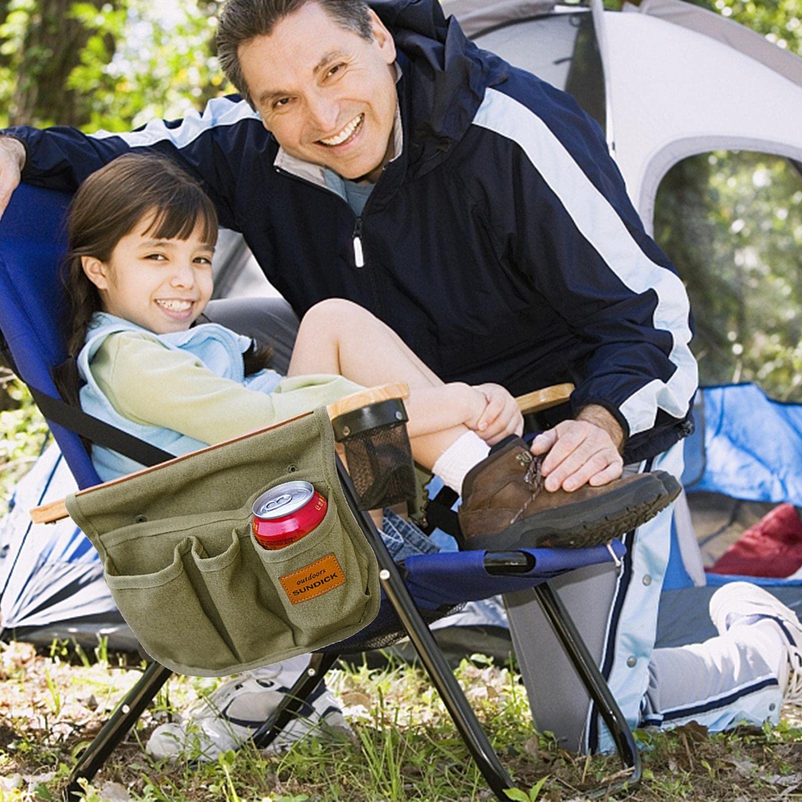 HINAA Outdoor Campingstuhl Armlehnen-Organizer, 4 Taschen, rutschfest, multifunktional, Strandstuhl, seitliche Aufbewahrungstasche für Tablet, Telefon, Pad, Buch, Zeitschriften, Camping-Zubehör Sport & Freizeit