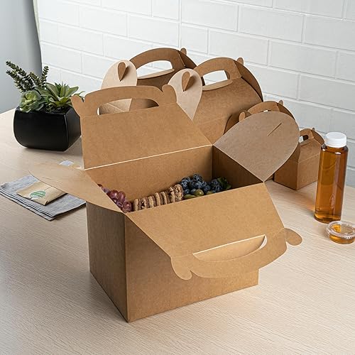 Miniatura 12 de Bio Tek - Cajas a dos aguas de 10 x 7 x 8 pulgadas para recuerdos de fiesta, 25 cajas de granero duraderas, con mango integrado, cajas de papel