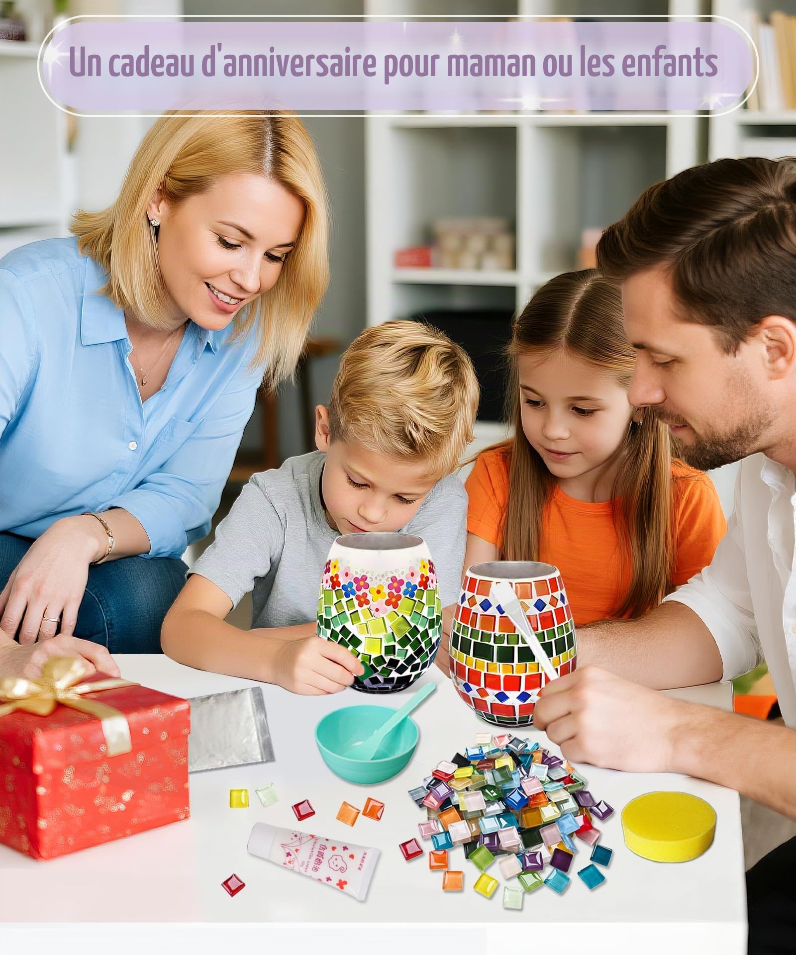 Daity Kit de Bricolage Mosaïque pour Enfants et Adultes Vase en Mosaïque de Verre Kit à Remplir d'Eau et de Terre Bricolage pour Filles de 8 à 10 Ans Cadeau d'Anniversaire pour Maman