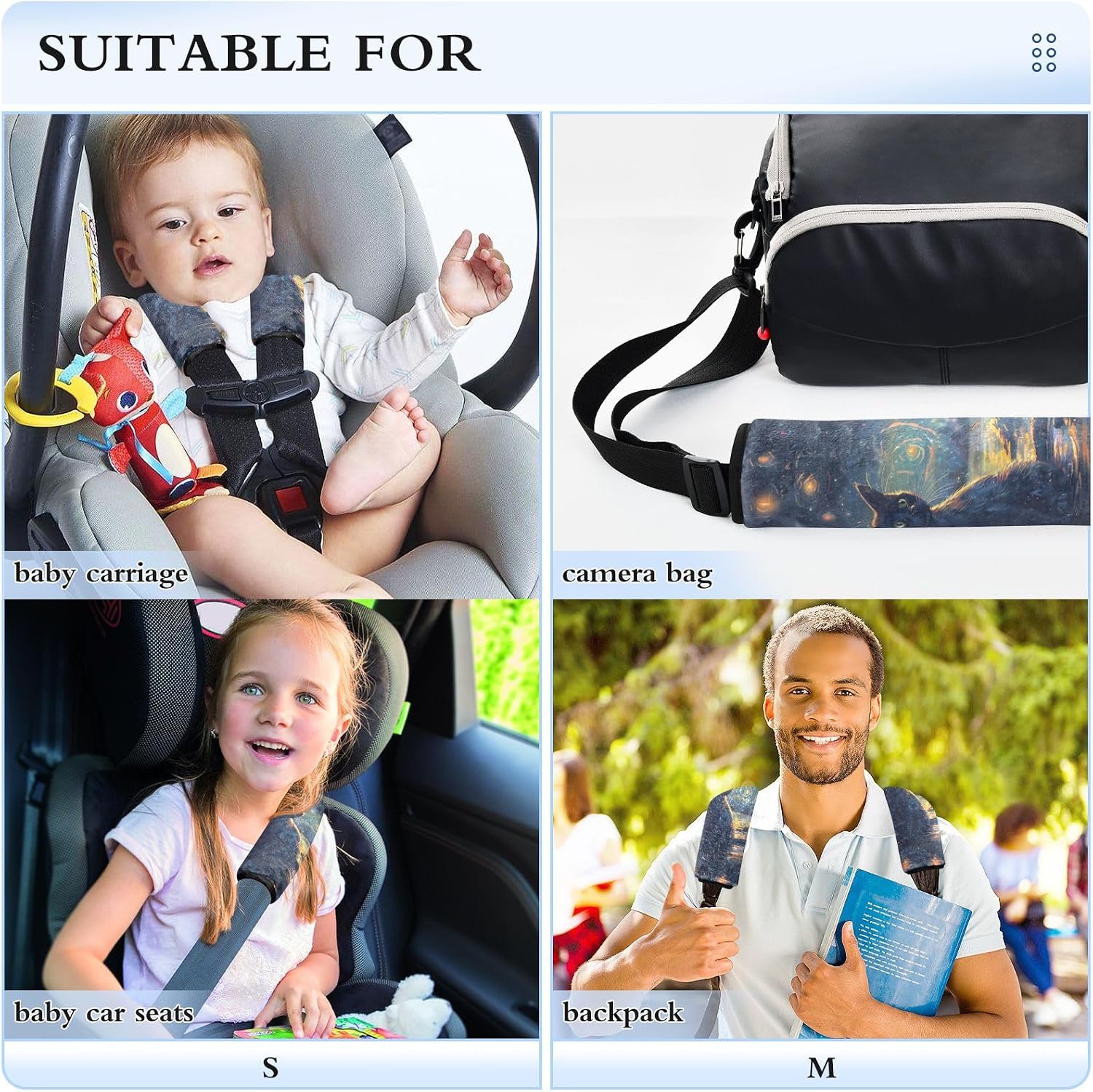 Cat Van Gogh's Starry Night 2 Pack Soft Auto Seat Belt Cover Seatbelt Shoulder Pad for More Comfortable Driving, 10 x 7.7 inch
