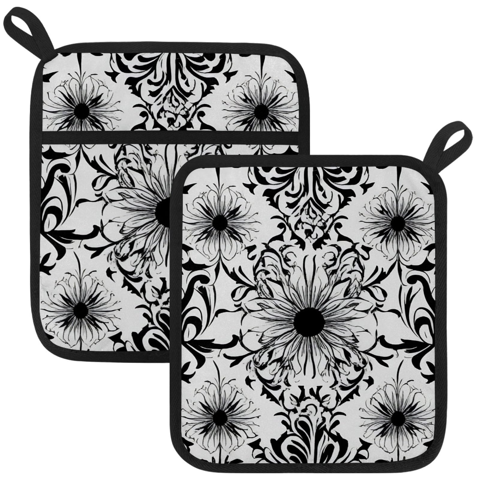 VAPOKF Abstract Daisy Heat Resistant Pot Holders, Thick Pot Holders Pad with Hanging Loop for Kitchen, Oven Cloth Pads for Kitchen Baking Microwave Oven