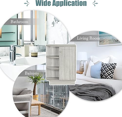 Miniatura 7 de Merax Organizador independiente para el piso de baño, armario de almacenamiento con puerta y estante ajustable, roble