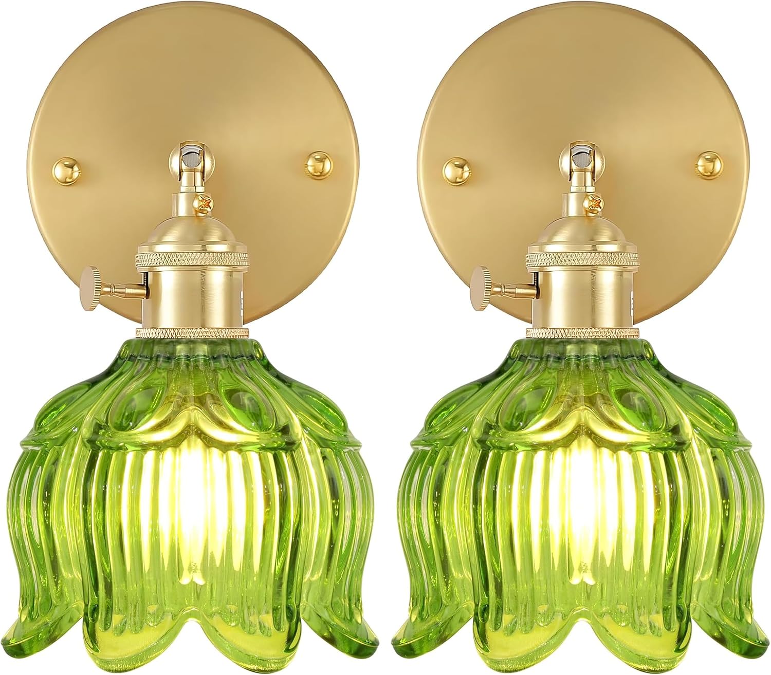 Wireless Wall Sconce with Flower lampshade, Battery Operated Wall Lights,Wall lamp with 15 Colors for Bedroom Living Room Home Decor (Green, 1Light-Hardwired)
