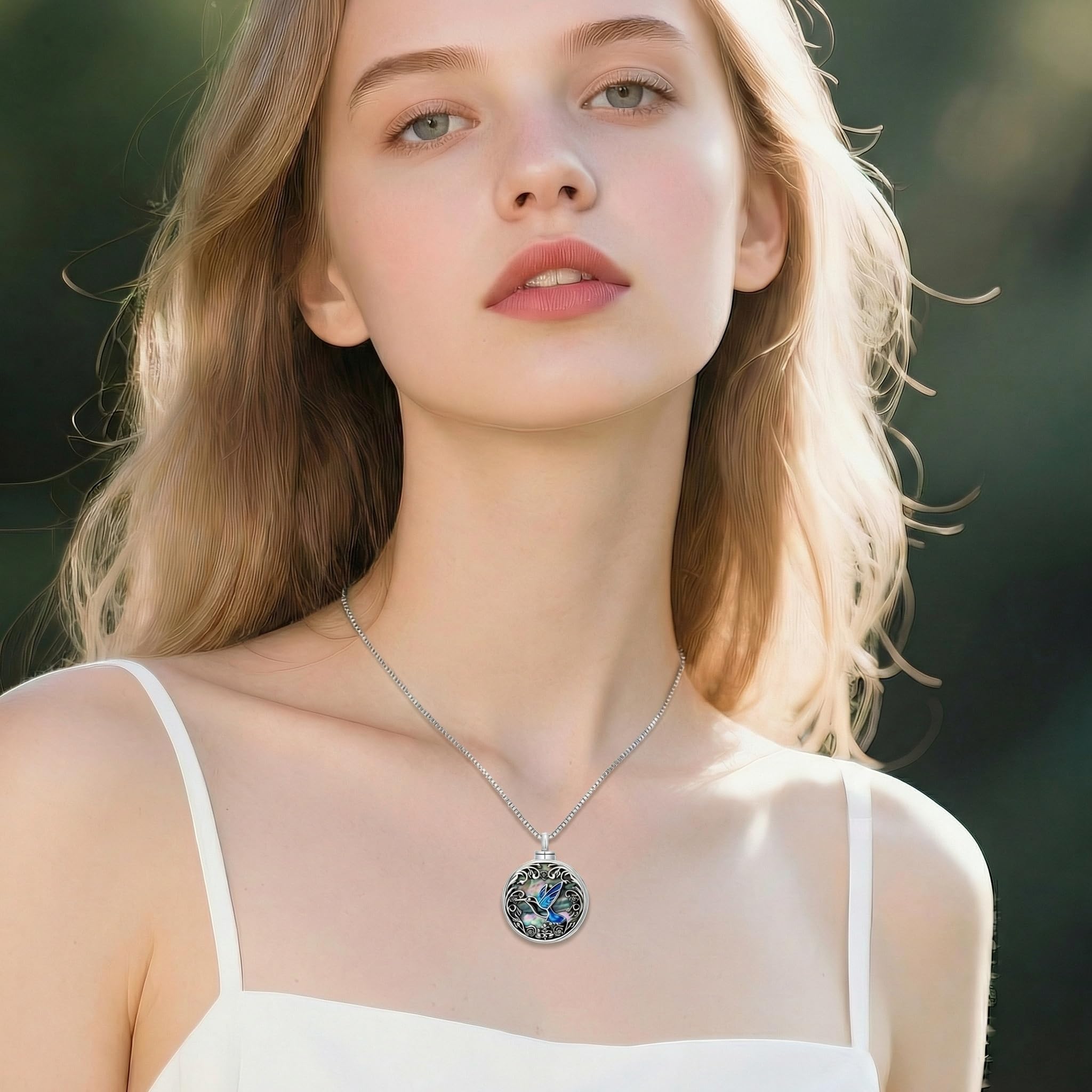 JKR Collana con ciondolo a forma di farfalla, libellula, coccinella, ape, colibrì, per ceneri da donna, in argento Sterling, con conchiglia di abalone, gioiello commemorativo per cremazione con imbuto