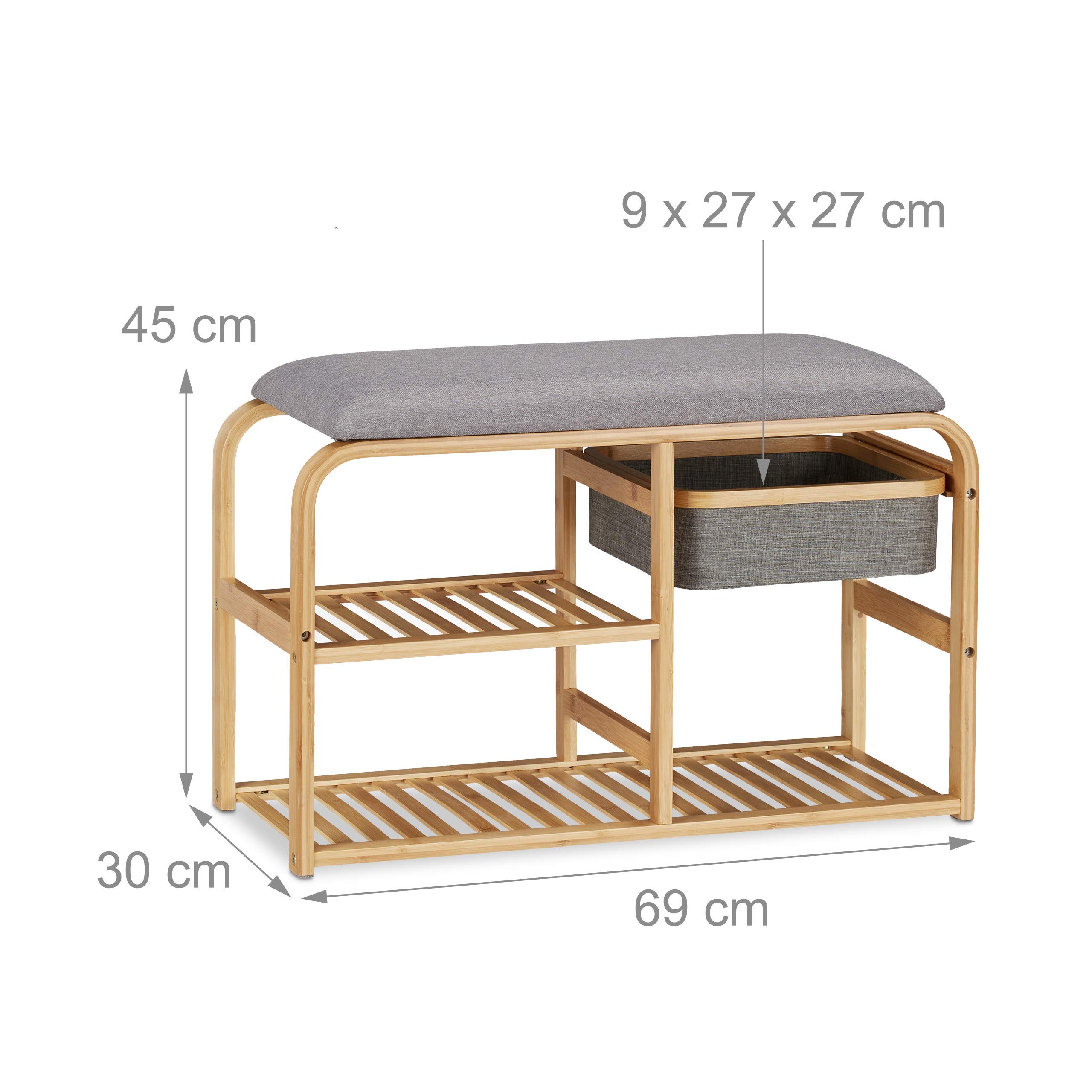Banc à Chaussures Avec Siège En Bambou Relaxdays - Rangement 7 Paires + Compartiment | 50x100.5x33cm, Gris/Nature