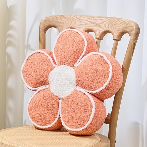 Almohada de flores, cojín de piso de flores, bonito cojín de asiento, cojín estético para el suelo, almohada decorativa para cama, sofá (naranja,