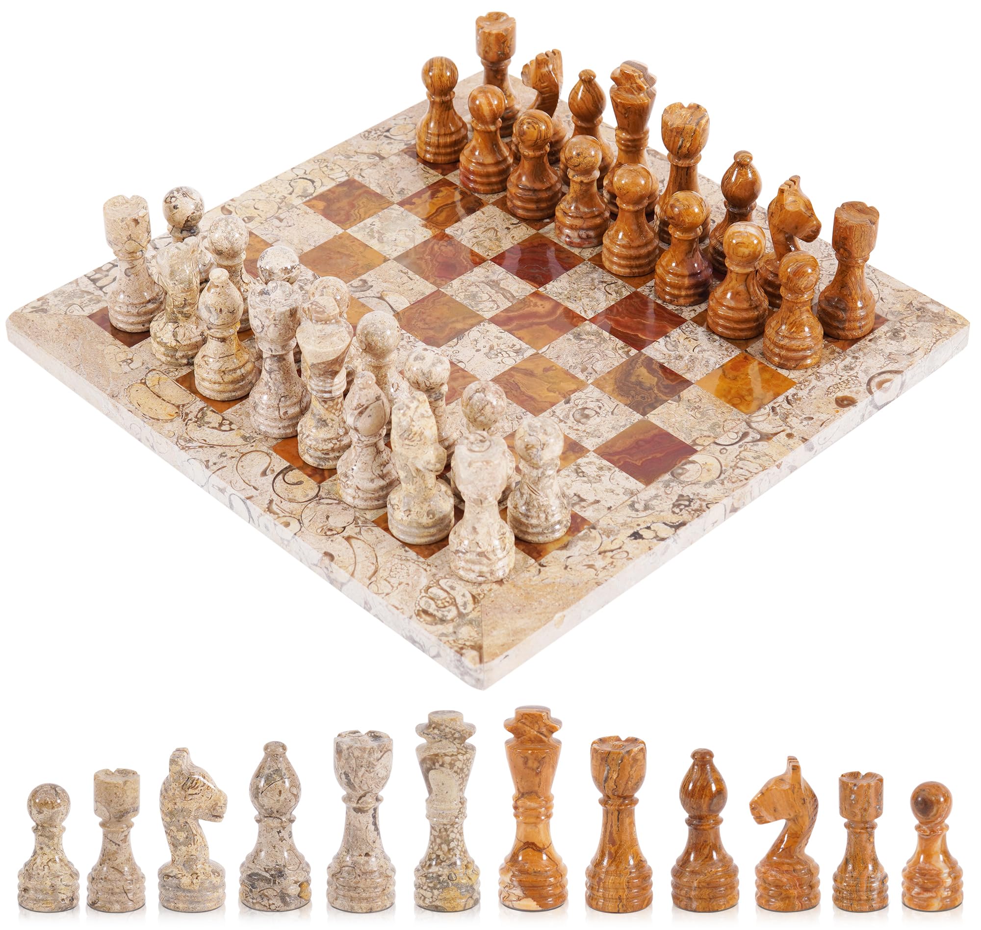 11-Inch Handcrafted Marble Chess Set - Luxury Board Game With Blue Velvet Box