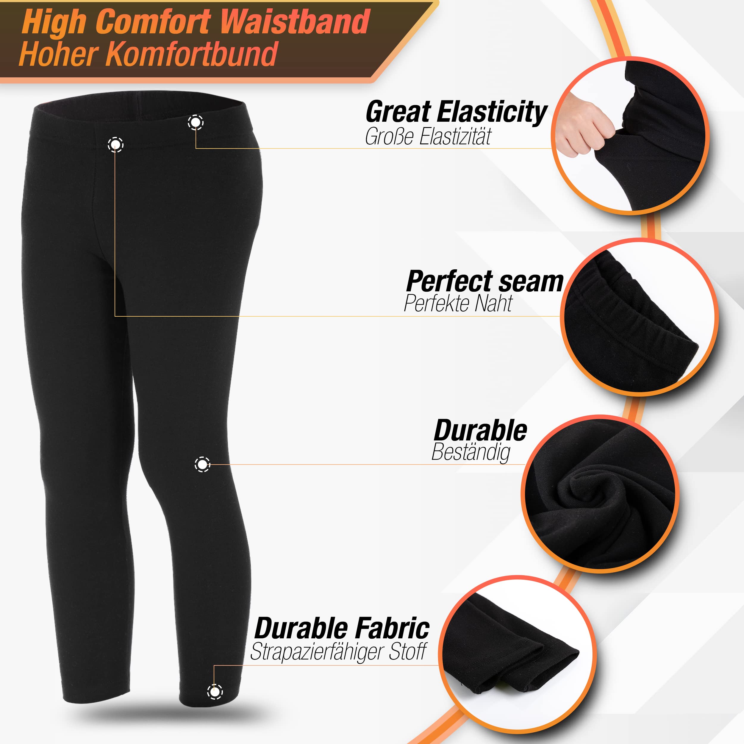 LOREZA® 2 Enfants Garçons Filles Thermique Legging sous-vêtements avec Polaire Chaud uni