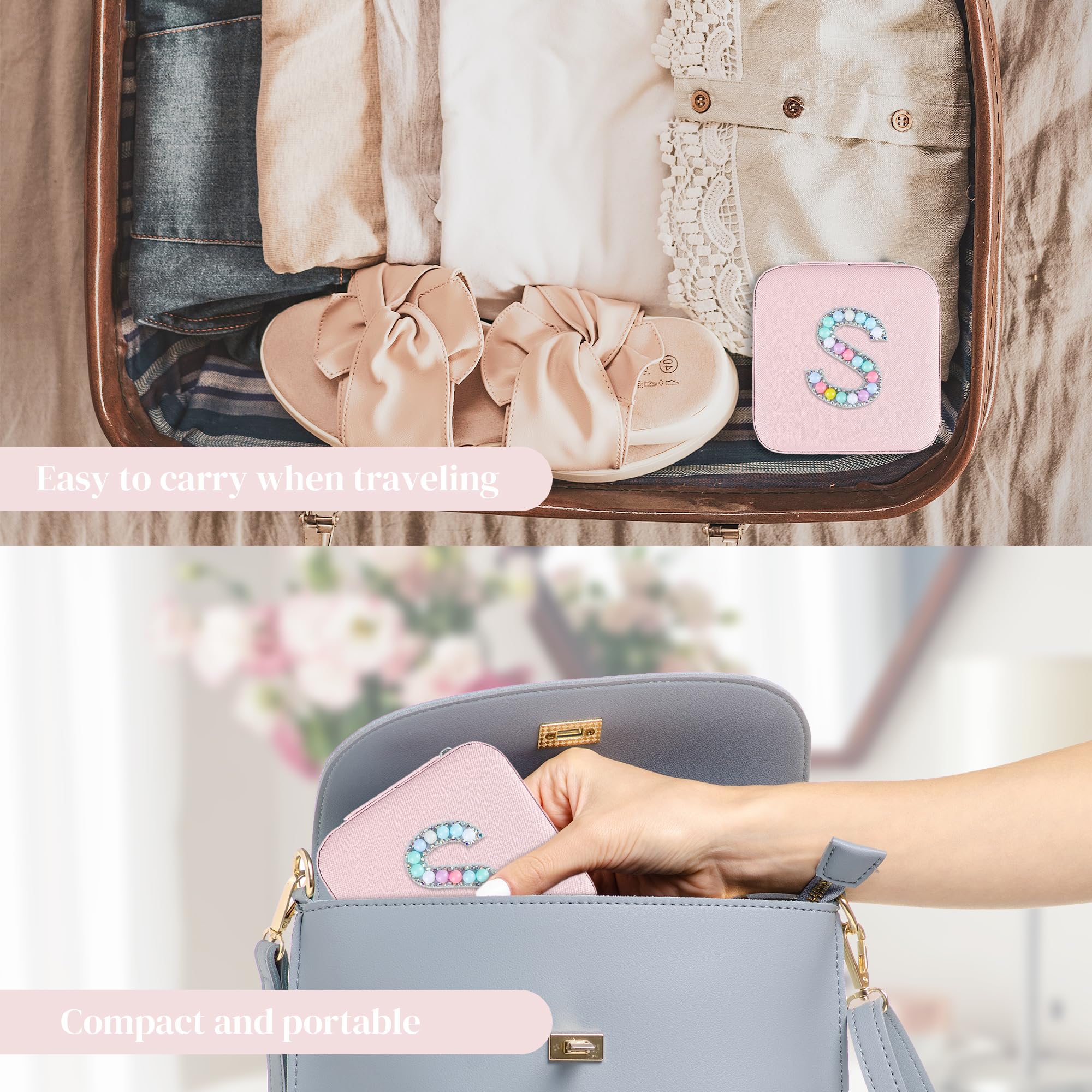 Boîte A Bijoux De Voyage, Petite Boîte À Bijoux Avec Miroir, Portable