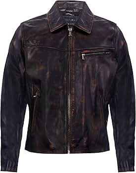 Men's Vintage Faded Brown Leather Harrington Jacket XS at Amazon