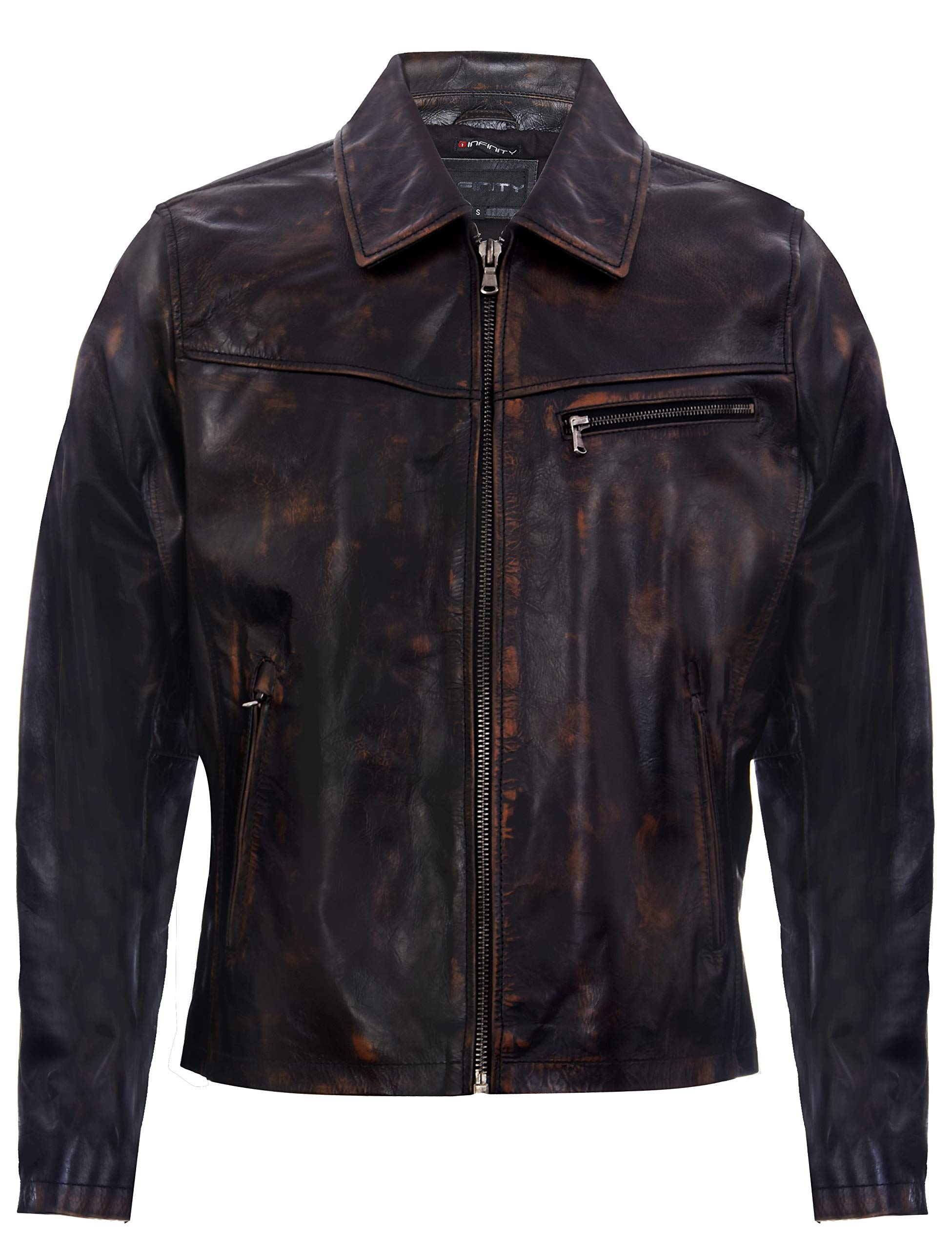 Men's Vintage Faded Brown Leather Harrington Jacket M