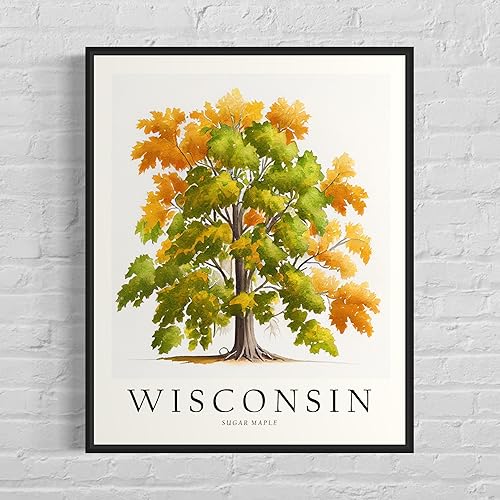 Impresión artística del árbol del estado de Wisconsin, póster de Wisconsin para decoración de pared, póster de viaje de mapa del estado de Impresión artística del árbol del estado de Wisconsin, póster de Wisconsin para decoración de pared, póster de viaje de mapa del estado de